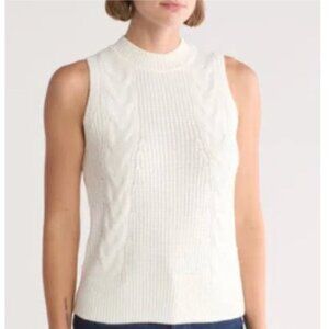 Cyrus Juniors Size Large White Cable Knit Crewneck Sweater Vest Academia Preppy